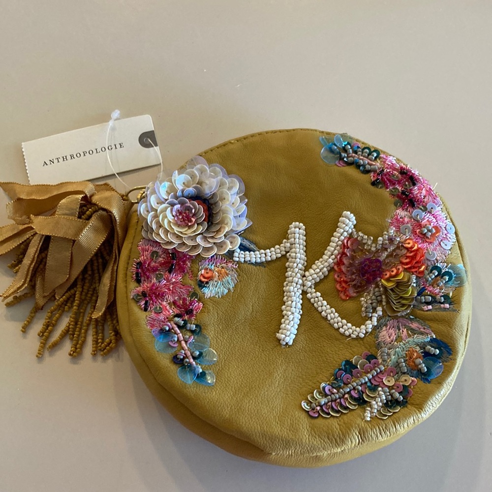 ANTHRO Embellished Leather “K” Monogram Crest Pouch